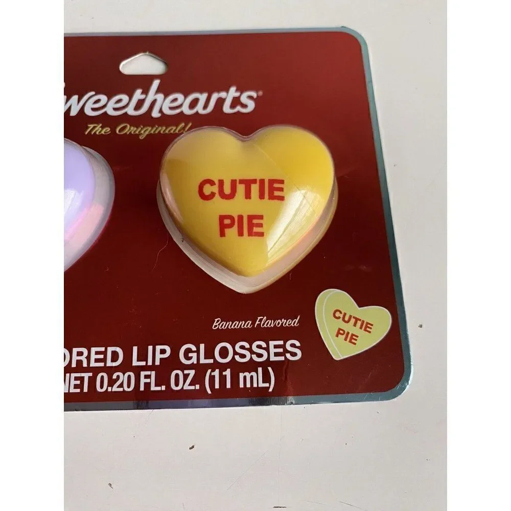 2 Pack Sweethearts Valentines‎ Flavored Lip Gloss Heart Shaped Banana Grape NEW
